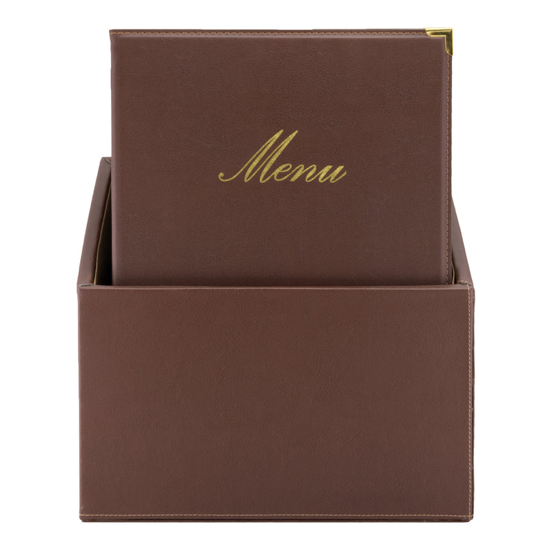 Load image into Gallery viewer, Leather style menu holder in box A4 2 sets of 20 Brown Custom Wood Designs wine-red-leather-style-menu-holder-in-box-a4-2-sets-of-20-53613266534743
