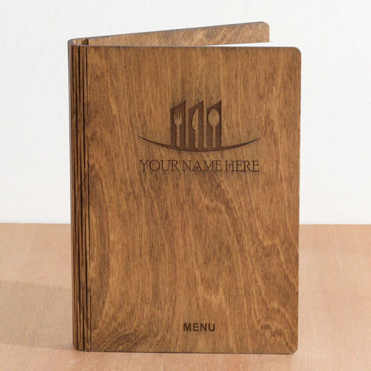 A4 Book Wooden Menu 21x30cm Custom Wood Designs __label: Multibuy woodmenu21x30cm